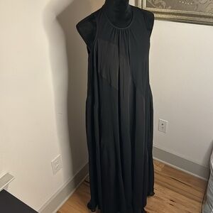 TOCCIN (NY) sleeveless mixed media overlay lined black designer dress Sz XS lux